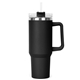 aerial view a black 40 oz hippo insulated malibu tumbler straw lid with twist closure, image 1 of 2