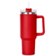 aerial view a red 40 oz hippo insulated malibu tumbler straw lid with twist closure, image 1 of 2
