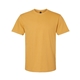 aerial view a mustard gildan unisex softstyle midweight t - shirt, image 1 of 3