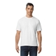 aerial view a white gildan unisex softstyle midweight t - shirt, image 1 of 3