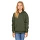aerial view a military green bella + canvas youth sponge fleece pullover hooded sweatshirt, image 1 of 6