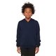 aerial view a navy bella + canvas youth sponge fleece pullover hooded sweatshirt, image 1 of 6
