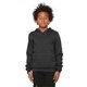 aerial view a dark gry heather bella + canvas youth sponge fleece pullover hooded sweatshirt, image 1 of 3