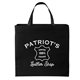aerial view a black patriot screen print tote bag made in the usa, image 1 of 6