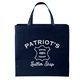 aerial view a navy blue patriot screen print tote bag made in the usa, image 1 of 6