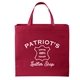 aerial view a red patriot screen print tote bag made in the usa, image 1 of 6