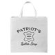 aerial view a white patriot screen print tote bag made in the usa, image 1 of 6