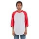 aerial view a heather gry/ red shaka wear adult three - quarter sleeve raglan t - shirt, image 1 of 3