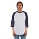 aerial view a hthr grey/ navy shaka wear adult three - quarter sleeve raglan t - shirt, image 1 of 2