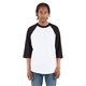 aerial view a white/ black shaka wear adult three - quarter sleeve raglan t - shirt, image 1 of 2