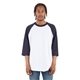 aerial view a white/ navy shaka wear adult three - quarter sleeve raglan t - shirt, image 1 of 3