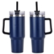 aerial view a navy blue maxim 40 oz vacuum insulated stainless steel tumbler, image 1 of 3