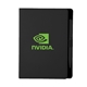 aerial view a black soft touch notebook with pen, image 1 of 7