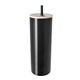 aerial view a black double - wall stainless steel tumbler with bamboo lid and straw - 20 oz, image 1 of 2