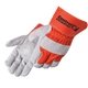 a gray/red orange gray select split cowhide work gloves with orange red canvas back
