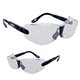 a clear lens/ black frame large encased single - piece lens safety glasses with flexible temples
