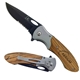 a black/zebra wood colored solid wood black blade with zebra wood color handle pocket knife
