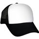 aerial view a black foam rectangle emblem trucker hat, image 1 of 2