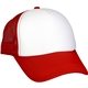 aerial view a red foam rectangle emblem trucker hat, image 1 of 2