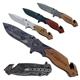a group of heavy duty rescue knife with plated wood handle