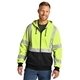 aerial view a safety yellow cornerstone(r) ansi 107 class 3 heavy - duty fleece full - zip hoodie, image 1 of 6
