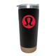 aerial view a black 20 oz ace cork base double wall tumbler, image 1 of 2