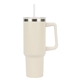 aerial view a cream izzy 40 oz stainless steel tumbler with handle and straw, image 1 of 7
