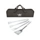 a group of budget 3- piece barbeque (bbq) set with spatula, fork, and tongs