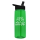 aerial view a transparent green bottle & black lid 26 oz flair tritan water bottle with flip straw lid, image 1 of 3