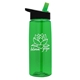 aerial view a transparent green bottle & black with green spout lid 26 oz flair tritan water bottle with flip straw lid, image 1 of 3