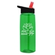 aerial view a transparent green bottle & black with red spout lid 26 oz flair tritan water bottle with flip straw lid, image 1 of 3