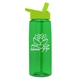 aerial view a transparent green bottle & lime green lid 26 oz flair tritan water bottle with flip straw lid, image 1 of 3