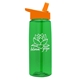 aerial view a transparent green bottle & orange lid 26 oz flair tritan water bottle with flip straw lid, image 1 of 3