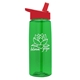 aerial view a transparent green bottle & red lid 26 oz flair tritan water bottle with flip straw lid, image 1 of 3