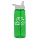 aerial view a transparent green bottle & white lid 26 oz flair tritan water bottle with flip straw lid, image 1 of 3
