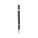 aerial view a metallic gray spin top pen with stylus, image 1 of 3