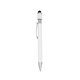 aerial view a metallic white spin top pen with stylus, image 1 of 3