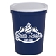 aerial view a white lid & eco navy blue cup 16 oz stadium cup with no - hole cover, image 1 of 2