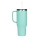 aerial view a aqua perka(r) kempton 40 oz double wall stainless steel tumbler with handle and straw, image 1 of 6