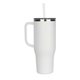 aerial view a white perka(r) kempton 40 oz double wall stainless steel tumbler with handle and straw, image 1 of 6