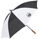 aerial view a black/white 58 recycled golf umbrella with wooden handle, image 1 of 16