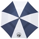 aerial view a navy/white 58 recycled golf umbrella with wooden handle, image 1 of 17