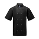 aerial view a black artisan collection by reprime - ten studded front chef short sleeve coat, image 1 of 5