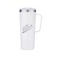 a white 28 oz white stainless steel double - walled tall mug w / slide lid laser