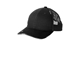 aerial view a black/ black port authority(r) distressed mesh back cap, image 1 of 3