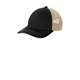 aerial view a black/ khaki port authority(r) distressed mesh back cap, image 1 of 3