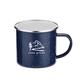 a navy 16 oz iron and stainless steel camping mug