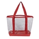 aerial view a clear with red trim bondi jumbo clear zippered tote bag, image 1 of 14