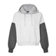 aerial view a charcoal mv sport - womens sueded fleece colorblocked crop hooded sweatshirt, image 1 of 6