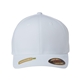 aerial view a white flexfit - sustainable polyester cap, image 1 of 3